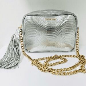 Victoria's Secret Silver Crossbody Bag with Gold Chain